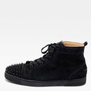 Christian Louboutin Black Suede Louis Junior Spikes High Top Sneakers  Size 45