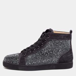 Christian Louboutin Dark Grey Suede Louis Strass High Top Sneakers Size 45