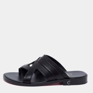 Christian Louboutin Black Leather Sinouhe Thong Flat Sandals Size 41