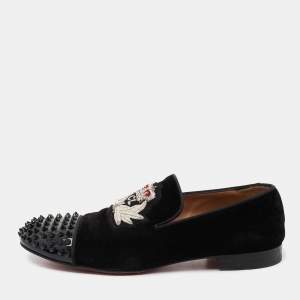 Christian Louboutin Black Suede and Patent Leather Harvanana Spiked Smoking Slippers Size 42