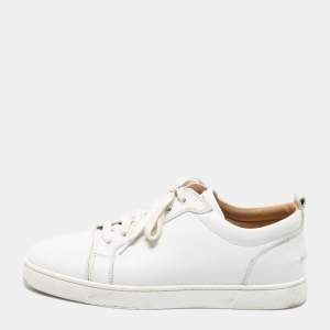 Pre Owned Christian Louboutin White Leather Louis Junior Low-Top Sneakers Size 41.5 
