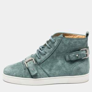 Christian Louboutin Green Suede Nono Strap Reglisse High Top Sneakers Size 41