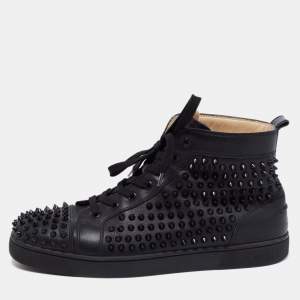 Christian Louboutin Black Leather Louis Spikes High Top Sneakers Size 42.5