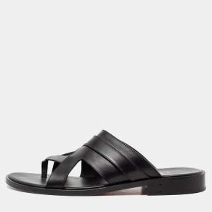 Christian Louboutin Black Leather Sinouhe Thong Flat Sandals Size 45