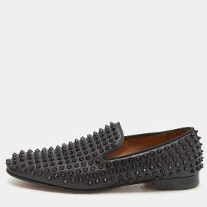 Christian Louboutin Black Leather Dandelion Spikes Smoking Slippers Size 41.5