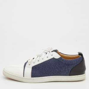 Christian Louboutin Tri-Color Leather And Denim Cap Toe Low Top Sneakers Size 42