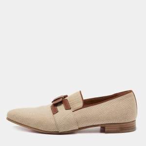 Christian Louboutin Beige/Brown Woven Fabric and Leather Smoking Slippers Size 41