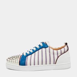 Pre Owned Christian Louboutin  Multicolor Canvas And Suede Junior Spikes Sneakers Size 41  
