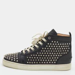 Christian Louboutin Black Leather Louis Spikes High Top Sneakers Size 44.5