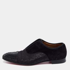 Christian Louboutin Black Fabric and Suede Strass Alpha Male Oxfords Size 42.5