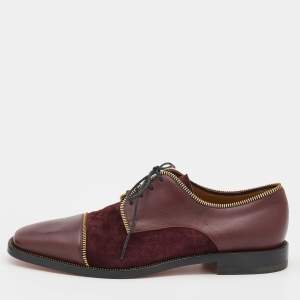 Christian Louboutin Burgundy Leather and Suede Bruno Zip Detail Derby Size 41