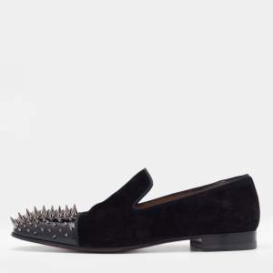 Christian Louboutin Black Velvet Spooky Spiked Toe Cap Smoking Slippers 41.5