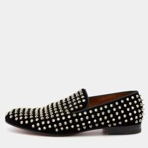 Christian Louboutin Black Velvet Dandelion Spike Smoking Slippers Size 43