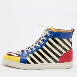 Pre Owned Christian Louboutin Multicolor Patent Leather Rantus Stripes High Top Sneakers Size 43