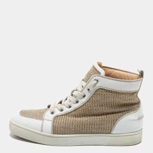 Christian Louboutin Beige/White Woven Fabric and Leather Rantus Orlato High Top Sneakers Size 40