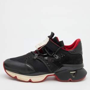 Christian Louboutin Black Leather and Neoprene Red Runner Low Top Sneakers Size 42.5