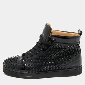 Christian Louboutin Black Patent  louis Spikes High Top Sneakers Size 40