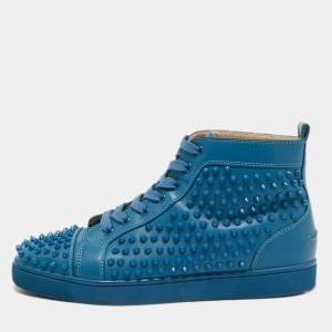 Christian Louboutin Blue Leather Louis Spike High Top Sneakers Size 43 