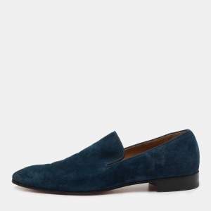 Christian Louboutin Blue Suede Dandelion Smoking Slippers Size 41