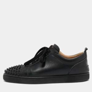 Christian Louboutin Black Leather Louis Junior Spike Low Top Sneakers Size 44