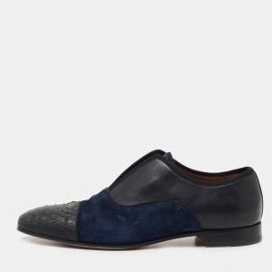Christian Louboutin Black/Navy Blue Python and Suede Alpha Male Oxfords Size 40   