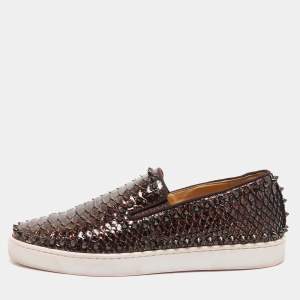 Christian Louboutin Metallic Brown Python Pik Boat Slip On Sneakers Size 42.5  