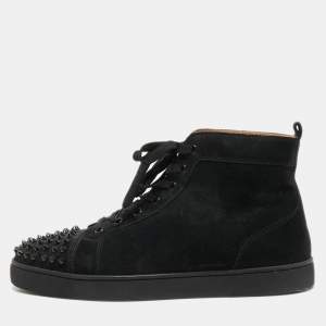 Christian Louboutin Black Suede Lou Spikes High Top Sneakers Size 44