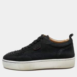 Christian Louboutin Black Suede Happyrui Spike Sneakers Size 41.5  