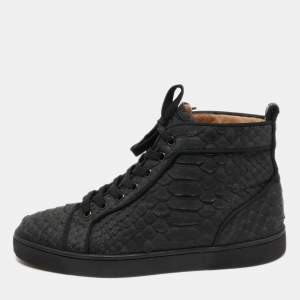 Christian Louboutin Black Python Louis Orlato High Top Sneakers Size 41.5  