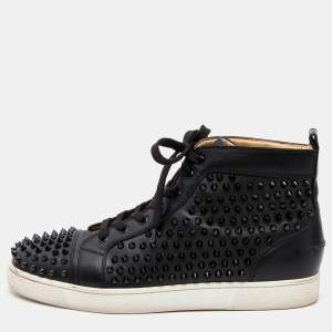 Christian Louboutin Black Leather Louis Junior Spikes High Top Sneakers Size 44