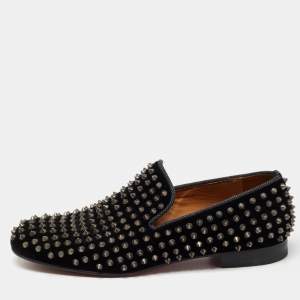 Christian Louboutin Black Velvet Dandelion Spike Loafers Size 42 
