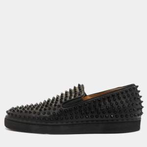 Christian Louboutin Black Leather Roller Boat Sneakers Size 42.5