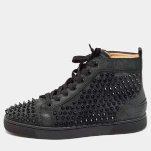 Christian Louboutin Black Suede Spike Louis Orlato High Top Sneakers Size 40