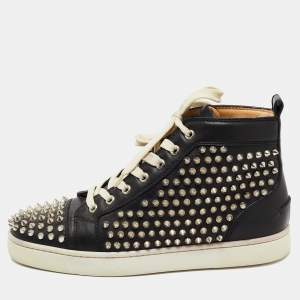 Christian Louboutin Black Leather Spike Louis Orlato High Top Sneakers Size 40