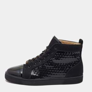 Christian Louboutin Black Patent leather and Fabric High Top Sneakers Size 44