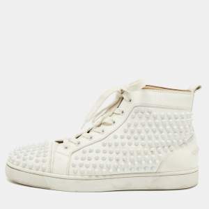Christian Louboutin Gold/White Leather Louis Spikes High Top Sneakers Size 41
