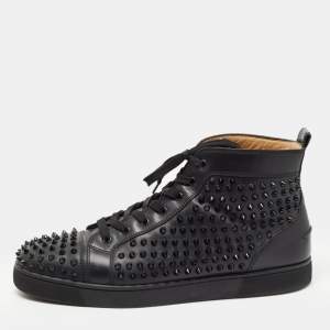 Christian Louboutin Black Leather Louis Spike High Top Sneakers Size 46