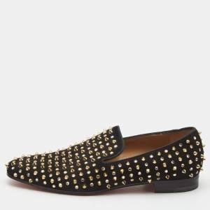 Christian Louboutin Black Suede Roller Boat Spike Loafers Size  41