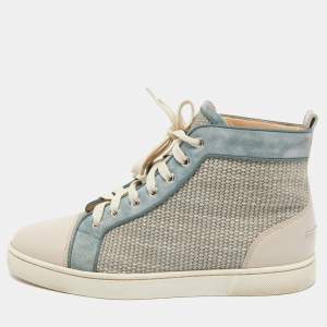 Christian Louboutin Cream/Green Suede and Leather High Top Sneakers Size 41