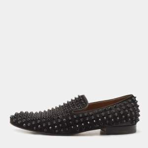 Christian Louboutin Black Suede Dandelion Spike Smoking Slippers Size 42.5