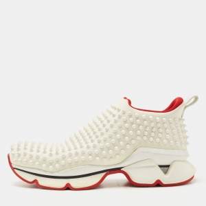 Christian Louboutin White Neoprene Spike Sock Slip On Sneakers Size 41