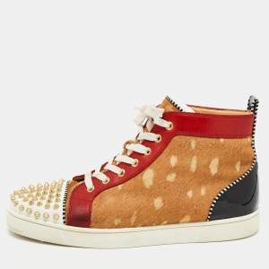 Christian Louboutin Multicolor Calf hair And Patent Leather Louis Spikes High Top Sneakers Size 44
