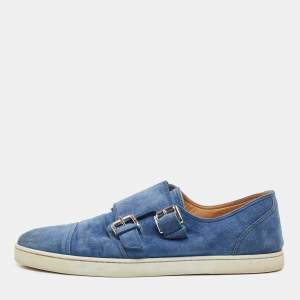 Christian Louboutin Blue Suede Buckle Sneakers Size 43.5