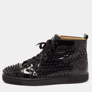 Christian Louboutin Black Patent Leather Louis Spikes High Top Sneakers Size 43.5