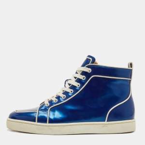 Christian Louboutin Blue Patent Leather Rantus Orlato High Top Sneakers Size 44