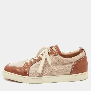 Christian Louboutin Beige/Brown Canvas and Leather Rantulow Low Top Sneakers Size 46