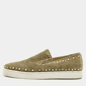 Christian Louboutin Green Suede Embellished Pik Boat Sneakers Size 43
