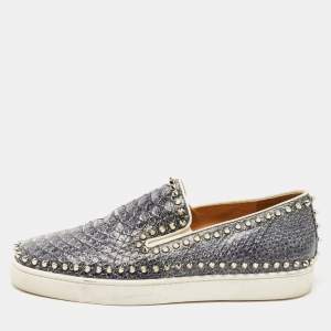Christian Louboutin Grey/White Python Spike Pik Boat Sneakers Size 43