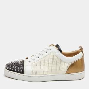 Christian Louboutin Multicolor Leather and Fabric Louis Junior Spike Low Top Sneakers Size 45.5