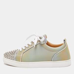 Christian Louboutin Grey Holographic Effect PVC Louis Junior Spikes Orlato Sneakers Size 42
